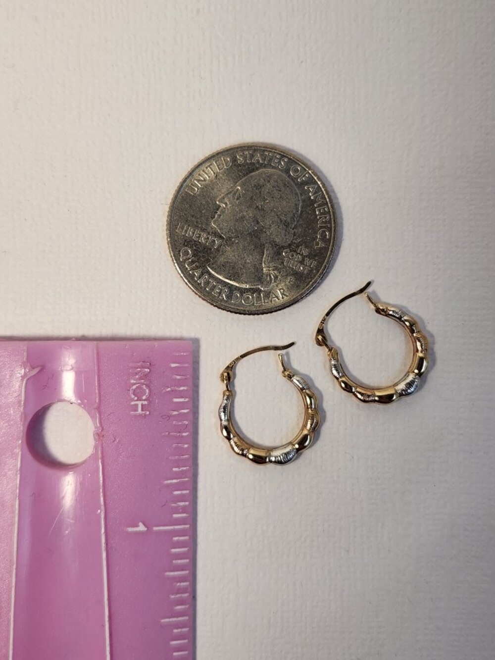 Gorgeous VTG 1980's Solid 10k Tri-Color Gold Bamboo Hoop Earrings 12mm - Picture 9 of 13